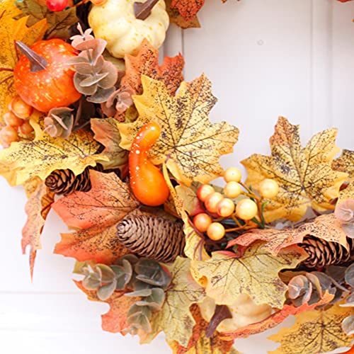Autumn Wreath Artificial Wreath 50cm/20in Christmas Front Door Rattan Garland with Pumpkin Berries Pine Cone Maple Leaves for Thanksgiving Halloween Christmas Autumn Home Decoration