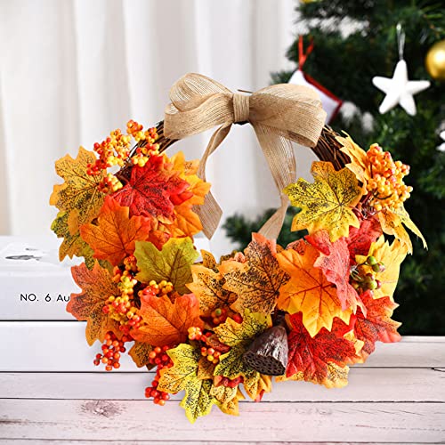 croselyu Autumn Wreath Front Door Decoration Christmas Home Decoration Christmas Wreath Simulation Plant Garden Front Door Ornaments,1pce (Yellow)