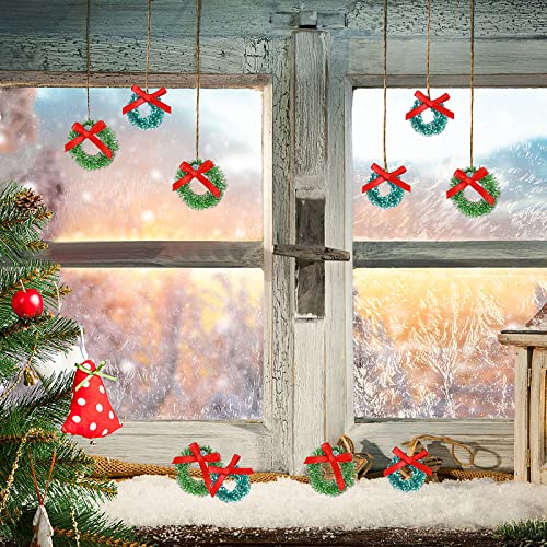 Abeillo 24 Pcs Christmas Tree Decorations- Mini Christmas Wreaths 1 Inch Xmas Tree Wreaths Decorations, Hanging Christmas Tree Wreath Ornaments