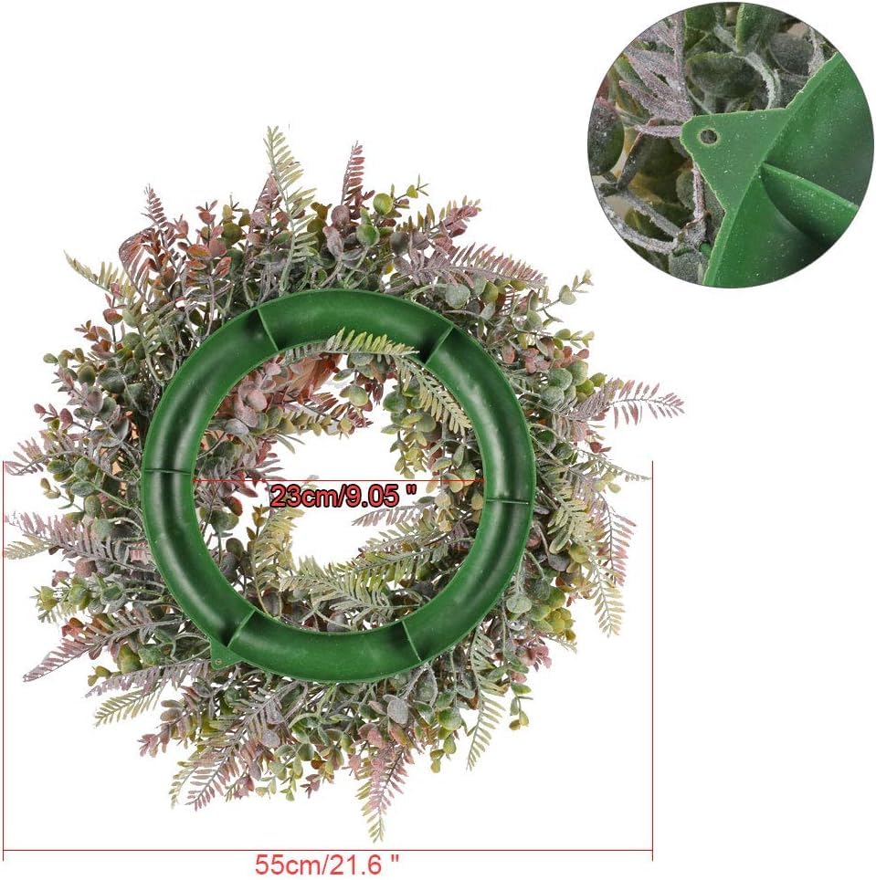 DHISUFU 55CM Artificial Wreath Autumn Door Wreath Fake Boxwood Fern Front Door Wreath Silk Eucalyptus Wreath Plastic Wreath Purple Wedding Wreath for Wall Hanging Window Home Room Garden Outside