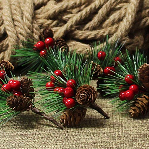 KY-Tech Artificial Christmas Pine Picks, 24pcs Artificial Pine Picks Red Berries Pine Cones Christmas Wreath Making Supplies for Christmas Craft Decoration