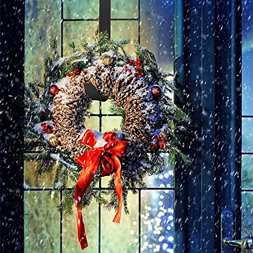 CHEERYMAGIC Christmas Metal Wreath Hanger, 31 x 2.5cm Christmas Wreath Door Hanger Over Door Wreath Hook Holder for Christmas Home Office Wall Wedding Wreath Display ( Black) A1SDGG (B)
