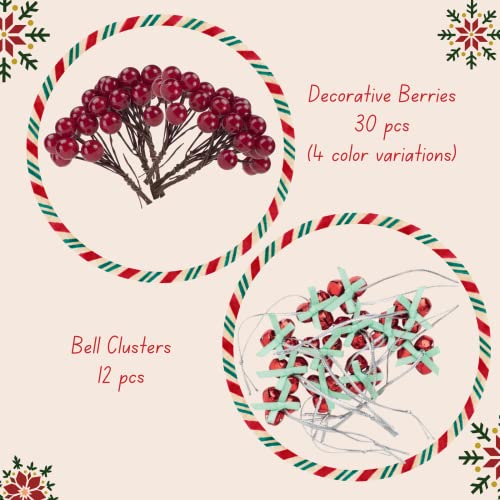 Christmas Wreath Making Supplies - Wreath Garland, Pine Cones for Decoration, Artificial Berries, Bells, Hook - Christmas Wreath Making Kit, Christmas Wreath Decorations, Christmas Craft Supplies