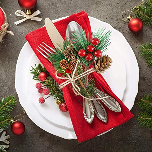 KY-Tech Artificial Christmas Pine Picks, 24pcs Artificial Pine Picks Red Berries Pine Cones Christmas Wreath Making Supplies for Christmas Craft Decoration