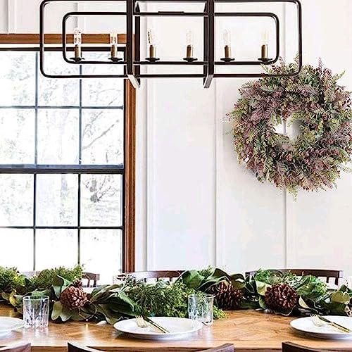 DHISUFU 55CM Artificial Wreath Autumn Door Wreath Fake Boxwood Fern Front Door Wreath Silk Eucalyptus Wreath Plastic Wreath Purple Wedding Wreath for Wall Hanging Window Home Room Garden Outside