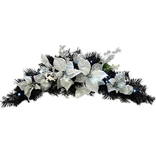 WeRChristmas Pre-Lit Decorated Arch Garland Illuminated with 20 Cool White LED Lights, 90 cm - Black/Silver