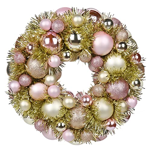 Oairse 13" Christmas Ball Wreath with 66 Christmas Baubles Christmas Hanging Decorations Door Wall Ornament Front Door Baubles Wreath Shatterproof Balls for Xmas Party New Year