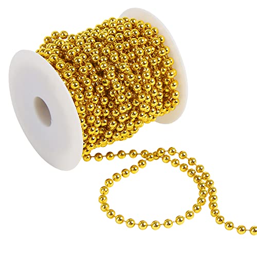 DERAYEE Christmas Bead Chain, 32.8ft Christmas Bead Garland DIY Art & Craft Christmas Bead for Xmas Gift Table Room Tree Party Decorations(Gold)