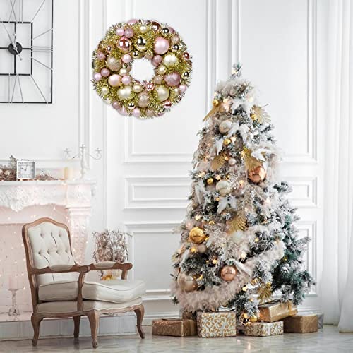 Oairse 13" Christmas Ball Wreath with 66 Christmas Baubles Christmas Hanging Decorations Door Wall Ornament Front Door Baubles Wreath Shatterproof Balls for Xmas Party New Year