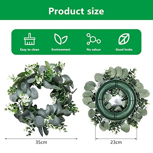 13.8 Inch Artificial Eucalyptus Wreath Front Door Eucalyptus Wreath Spring Summer Green Wreath with White Berries Green Leaf for Window Front Door Patio Garden Wall Decor
