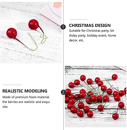 ENTHUR 200Pcs Christmas Holly Berries Artificial Berries for Christmas Wreath Decorations Wreath Making Supplies Christmas Tree Xmas Wreath Decorations