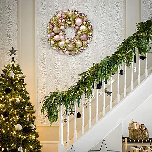 Oairse 13" Christmas Ball Wreath with 66 Christmas Baubles Christmas Hanging Decorations Door Wall Ornament Front Door Baubles Wreath Shatterproof Balls for Xmas Party New Year