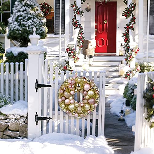 Oairse 13" Christmas Ball Wreath with 66 Christmas Baubles Christmas Hanging Decorations Door Wall Ornament Front Door Baubles Wreath Shatterproof Balls for Xmas Party New Year