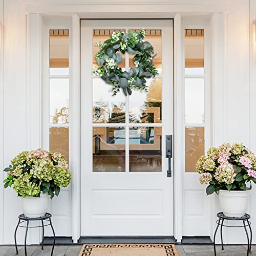 13.8 Inch Artificial Eucalyptus Wreath Front Door Eucalyptus Wreath Spring Summer Green Wreath with White Berries Green Leaf for Window Front Door Patio Garden Wall Decor