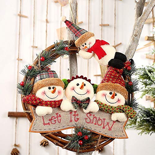 Aceshop Christmas Decor Rattan Wreath Christmas Ornaments Hanging Garland Santa Snowman Doll Rattan Tree Pendant Ornament for Home Christmas Tree, Window Wreath and Xmas Party Decorations