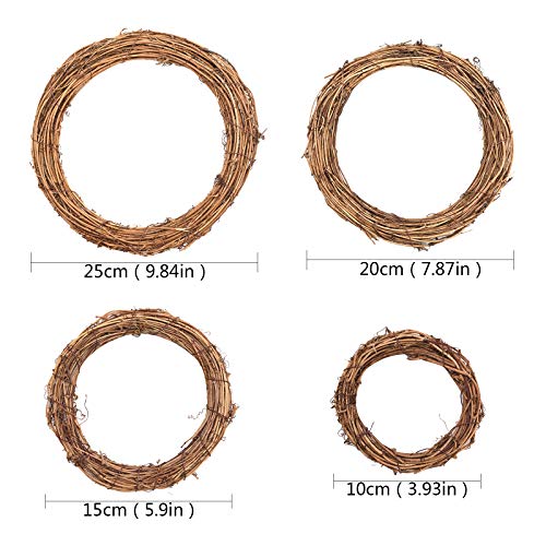 4 Pack Retro Christmas Wreath Natural Grapevine Rattan Wreaths Christmas Round Wreath Craft Sets DIY Rattan Wreath Garland Wall Hanging Decoration for Holiday Wedding Christmas Decoration