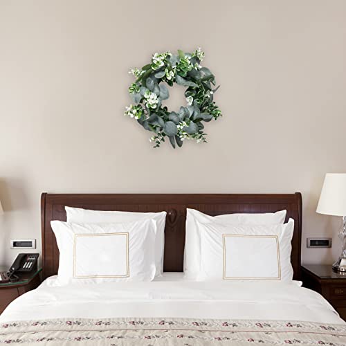 13.8 Inch Artificial Eucalyptus Wreath Front Door Eucalyptus Wreath Spring Summer Green Wreath with White Berries Green Leaf for Window Front Door Patio Garden Wall Decor