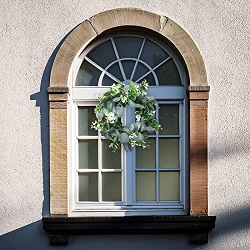 13.8 Inch Artificial Eucalyptus Wreath Front Door Eucalyptus Wreath Spring Summer Green Wreath with White Berries Green Leaf for Window Front Door Patio Garden Wall Decor