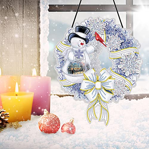 AZURAOKEY Christmas Diamond Art Painting Wreath Hanging Sign, DIY 5D Crystal Rhinestone Wreath Kits, Xmas Garland Round Drill Crystal Wreath Mosaic Crafts Painting Kits for Adults-25cm