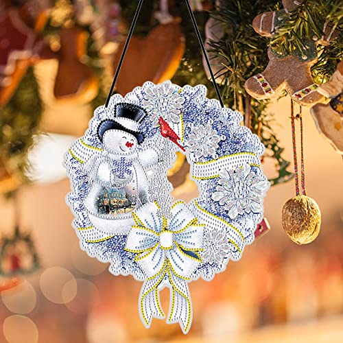 AZURAOKEY Christmas Diamond Art Painting Wreath Hanging Sign, DIY 5D Crystal Rhinestone Wreath Kits, Xmas Garland Round Drill Crystal Wreath Mosaic Crafts Painting Kits for Adults-25cm