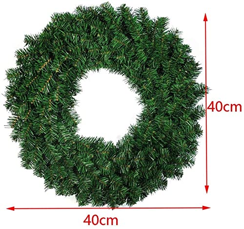 40cm Classic Decorative Christmas Wreath, Artificial Green Xmas Wreath for Indoor & Outdoor Home Decoration Ornament, Green (Green)