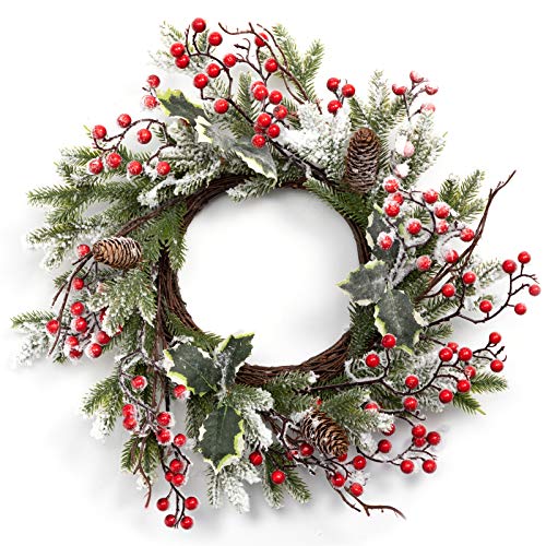 BEJOY Artificial Christmas Wreath,Pine Cone Decoration 13-45cm Wreath with Red Berries Snowflake for Christmas Indoor Outdoor Decor Home Front Door Hanging Wall Window