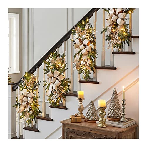 PYLTT Christmas Garland for Stairs, Lights Up Christmas Stair Swag, Cordless Prelit Stairway Swag, Trim Garland, Christmas Staircase Swag, Christmas Stair Decoration, Silver 1pcs