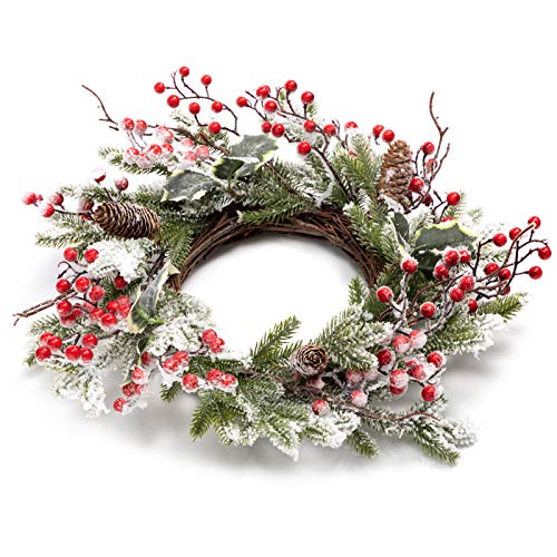BEJOY Artificial Christmas Wreath,Pine Cone Decoration 13-45cm Wreath with Red Berries Snowflake for Christmas Indoor Outdoor Decor Home Front Door Hanging Wall Window