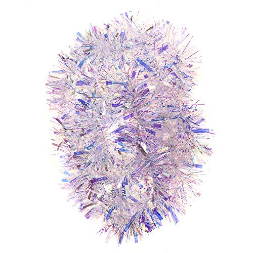 DIYASY 6M Christmas Tinsel Garlands For Christmas Tree and Home Decorations (Rainbow White)