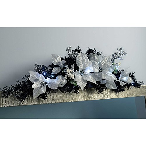 WeRChristmas Pre-Lit Decorated Arch Garland Illuminated with 20 Cool White LED Lights, 90 cm - Black/Silver