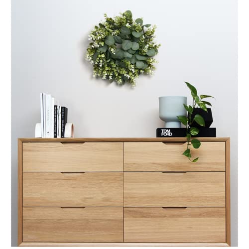 HAOSHCIS Artificial Eucalyptus Wreath with Flowers Faux Green Leaves Eucalyptus Wreath for Front Door Wall Festival Celebration Fireplace Window Party Decor (A)