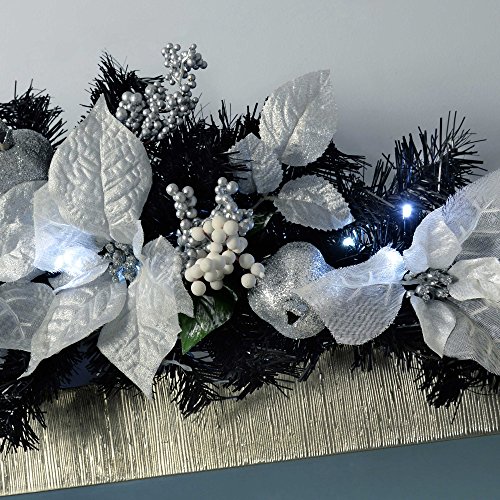 WeRChristmas Pre-Lit Decorated Arch Garland Illuminated with 20 Cool White LED Lights, 90 cm - Black/Silver