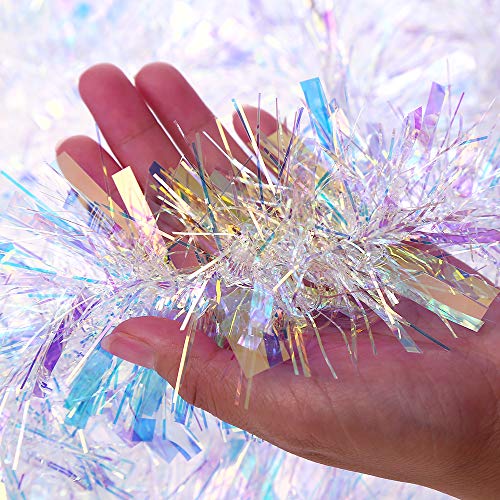 DIYASY 6M Christmas Tinsel Garlands For Christmas Tree and Home Decorations (Rainbow White)