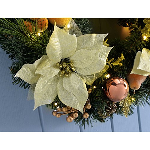 WeRChristmas Pre-Lit Decorated Wreath Christmas Decoration Illuminated with 20 Warm White LED Lights, 60 cm - Copper/Gold