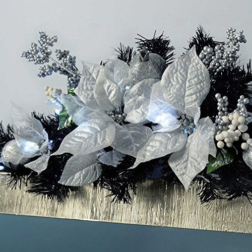 WeRChristmas Pre-Lit Decorated Arch Garland Illuminated with 20 Cool White LED Lights, 90 cm - Black/Silver