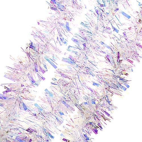 DIYASY 6M Christmas Tinsel Garlands For Christmas Tree and Home Decorations (Rainbow White)