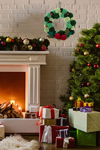 Trimits Green Pom Pom Wreath Kit, Make Your Own Christmas Decorations, Front Door Garland, Autumn Wreath 31cm (12.2in)