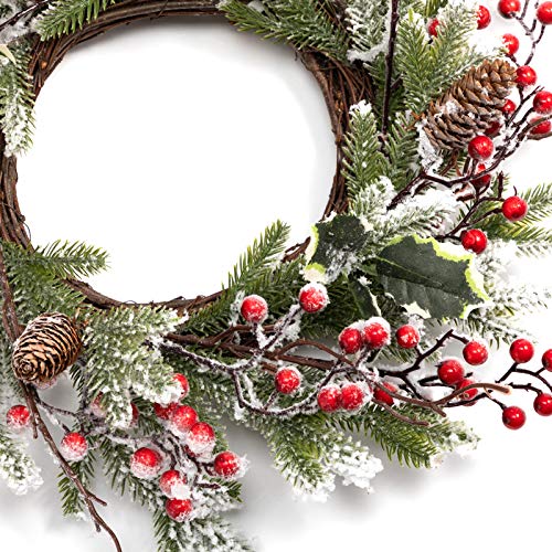 BEJOY Artificial Christmas Wreath,Pine Cone Decoration 13-45cm Wreath with Red Berries Snowflake for Christmas Indoor Outdoor Decor Home Front Door Hanging Wall Window