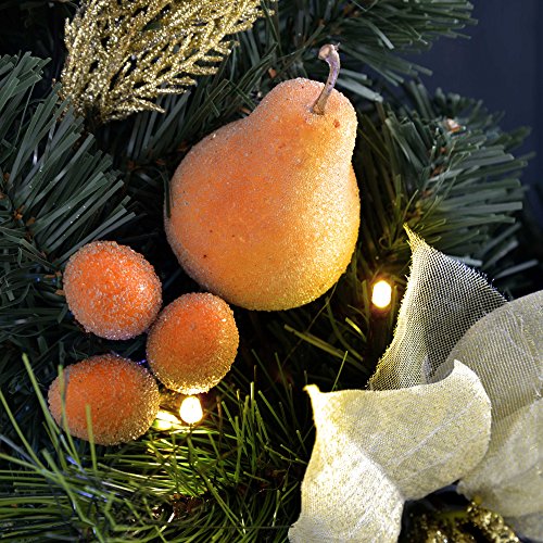 WeRChristmas Pre-Lit Decorated Wreath Christmas Decoration Illuminated with 20 Warm White LED Lights, 60 cm - Copper/Gold