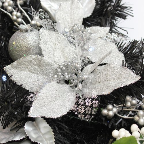 WeRChristmas Pre-Lit Decorated Arch Garland Illuminated with 20 Cool White LED Lights, 90 cm - Black/Silver