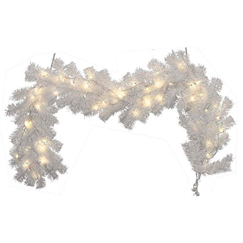 9ft Christmas Garland with Lights, 2.7m Pre-lit White Artificial Christmas Garlands 30 Led Reusable Wreath for Door Wall Stairs Fireplaces Xmas Home Garden DIY Decor