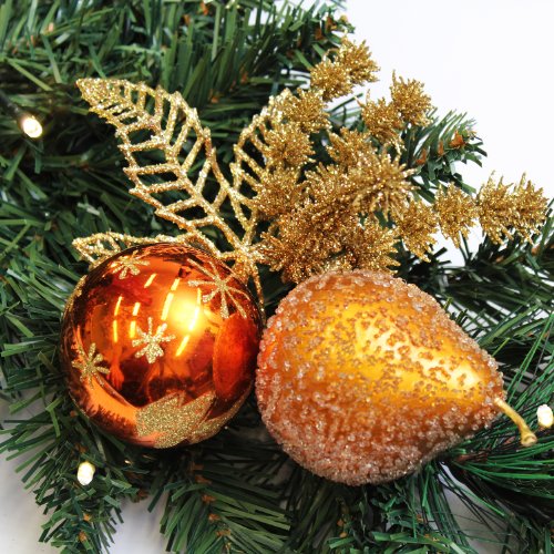 WeRChristmas Pre-Lit Decorated Wreath Christmas Decoration Illuminated with 20 Warm White LED Lights, 60 cm - Copper/Gold