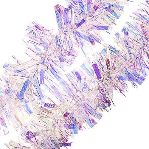 DIYASY 6M Christmas Tinsel Garlands For Christmas Tree and Home Decorations (Rainbow White)
