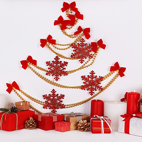 DERAYEE Christmas Bead Chain, 32.8ft Christmas Bead Garland DIY Art & Craft Christmas Bead for Xmas Gift Table Room Tree Party Decorations(Gold)