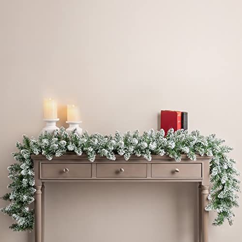 Christow Frosted Christmas Garland for Fireplace and Stairs 2.7m / 9ft, Luxury Thick Artificial Snowy Winter Spruce Decoration 2022