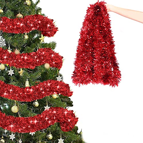WHITE HILL 3 x Tinsel Garland Christmas Tree Decorations - Wedding Birthday -Party Supplies - Special Events -Decorative Accents - 2 meter Long - 11cm Thick pack of 3 (Red)