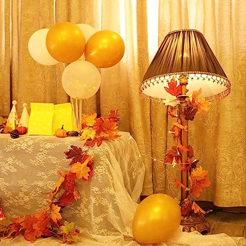 KASZOO 2 Pack Artificial Fall Maple Leaf Garland with 40 LED String Light,5.8 Ft/Pack Autumn Hanging Vine Garland Autumn Foliage Thanksgiving Garland for Christmas Home Decor