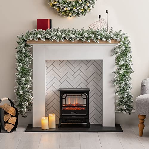Christow Frosted Christmas Garland for Fireplace and Stairs 2.7m / 9ft, Luxury Thick Artificial Snowy Winter Spruce Decoration 2022