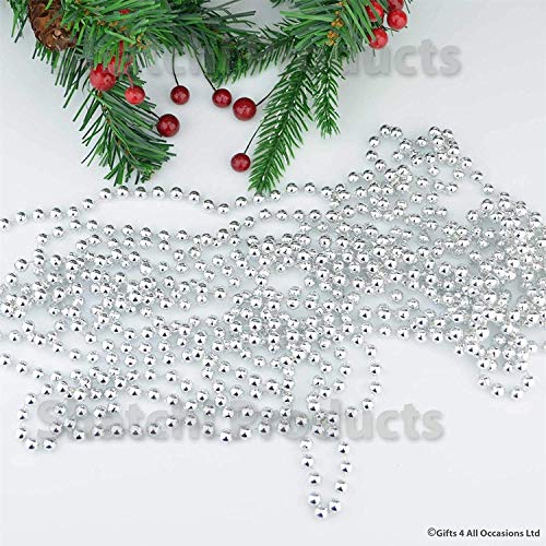 SHATCHI Metallic 24ft Hanging Bead Garland Christmas Tree Xmas Home Room Decor Party Tinsel String Chain – Red, Silver, Gold, 1