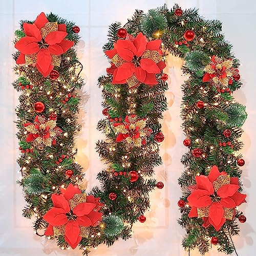 Christmas Garland with Lighting, 270 cm, Warm White Christmas Garland, Artificial Christmas Decoration Garland for Interior Decoration, Fireplaces, Stairs, Wall Door Home Decorations